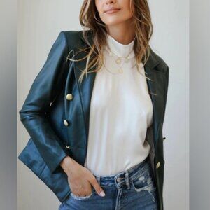 Central Park West Green Nico Vegan Leather Blazer